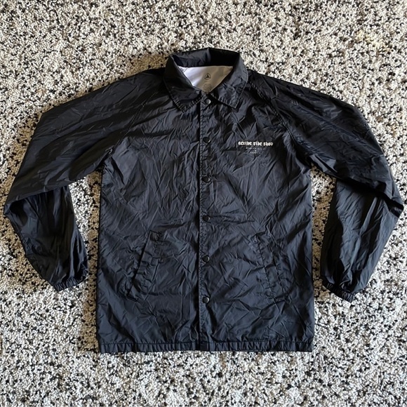 Active Ride Shop Jacket Black White Dragon Graphic Snap Button Windbreaker Small - Picture 2 of 11